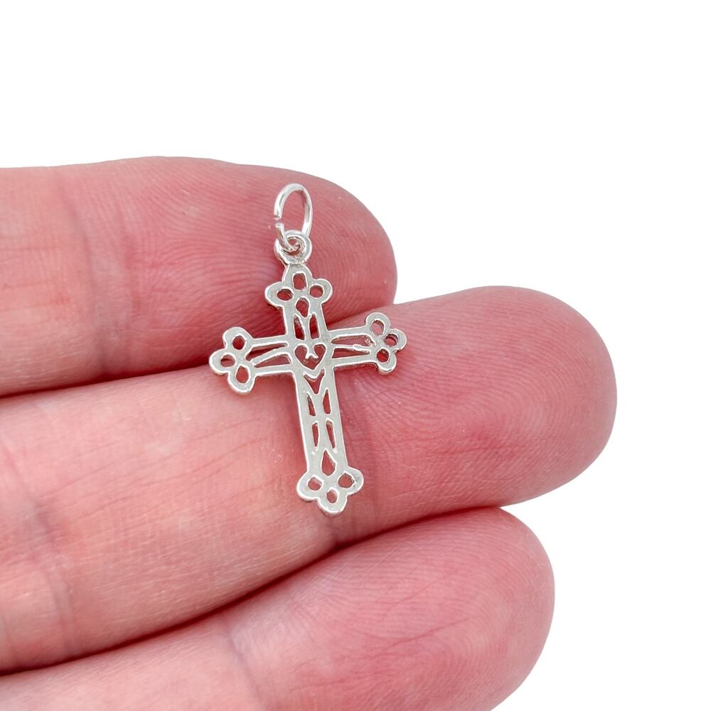Vintage Sterling Silver 925 Filigree Cross Charm